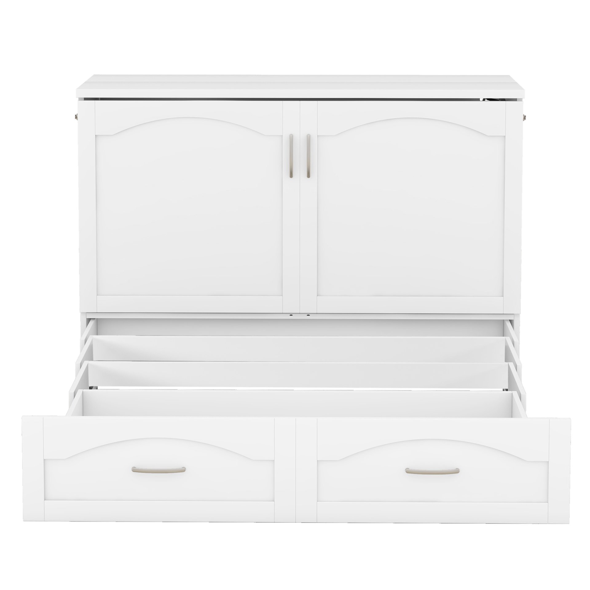 Full Size Murphy Wall Bed With Drawer And A Set Of Sockets & USB Ports, Pulley Structure Design - White - Image 21