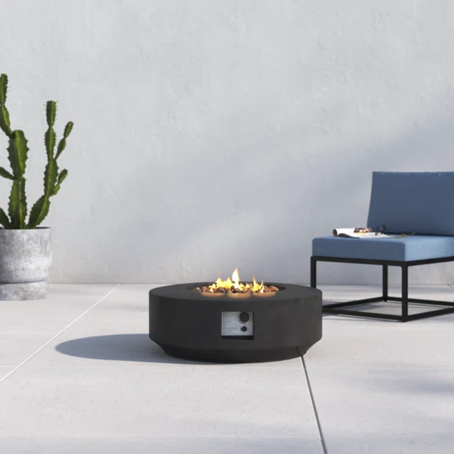 Fibre Reinforced Propane Gas Outdoor Fire Pit Table With Lid - Charcoal - Image 2