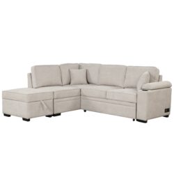 Sleeper Sofa Bed, 2 In 1 Pull Out Sofa Bed L Shape Couch With Storage Ottoman For Living Room, Bedroom Couch And Small Apartment - Beige