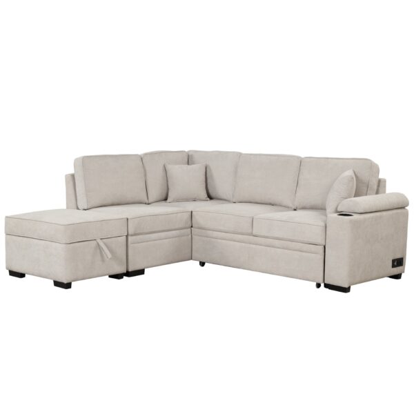 Sleeper Sofa Bed, 2 In 1 Pull Out Sofa Bed L Shape Couch With Storage Ottoman For Living Room, Bedroom Couch And Small Apartment - Beige