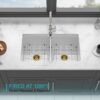 32" Undermount Double Bowl Kitchen Sink Rectangular Deep Dual Bas With Grids - White - Image 4