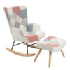 Mid Century Rocking Chair With Ottoman Patchwork Linen Wood Legs Design Living Room And Bedroom - Colorful - Image 6