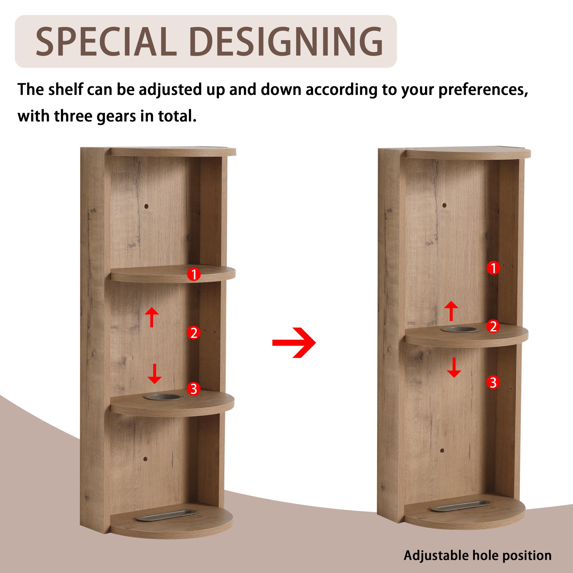 Modern Bathroom Wall Mounted Storage Rack With Floating Design - Imitative Oak - Image 4