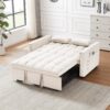 Modern Velvet Loveseat Futon Sofa Couch With Pullout Bedy Convertible Sleeper Sofa - Creamy White - Image 5