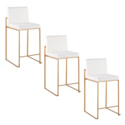 Fuji - Contemporary High Back Counter Stool (Set of 3) - Gold / White