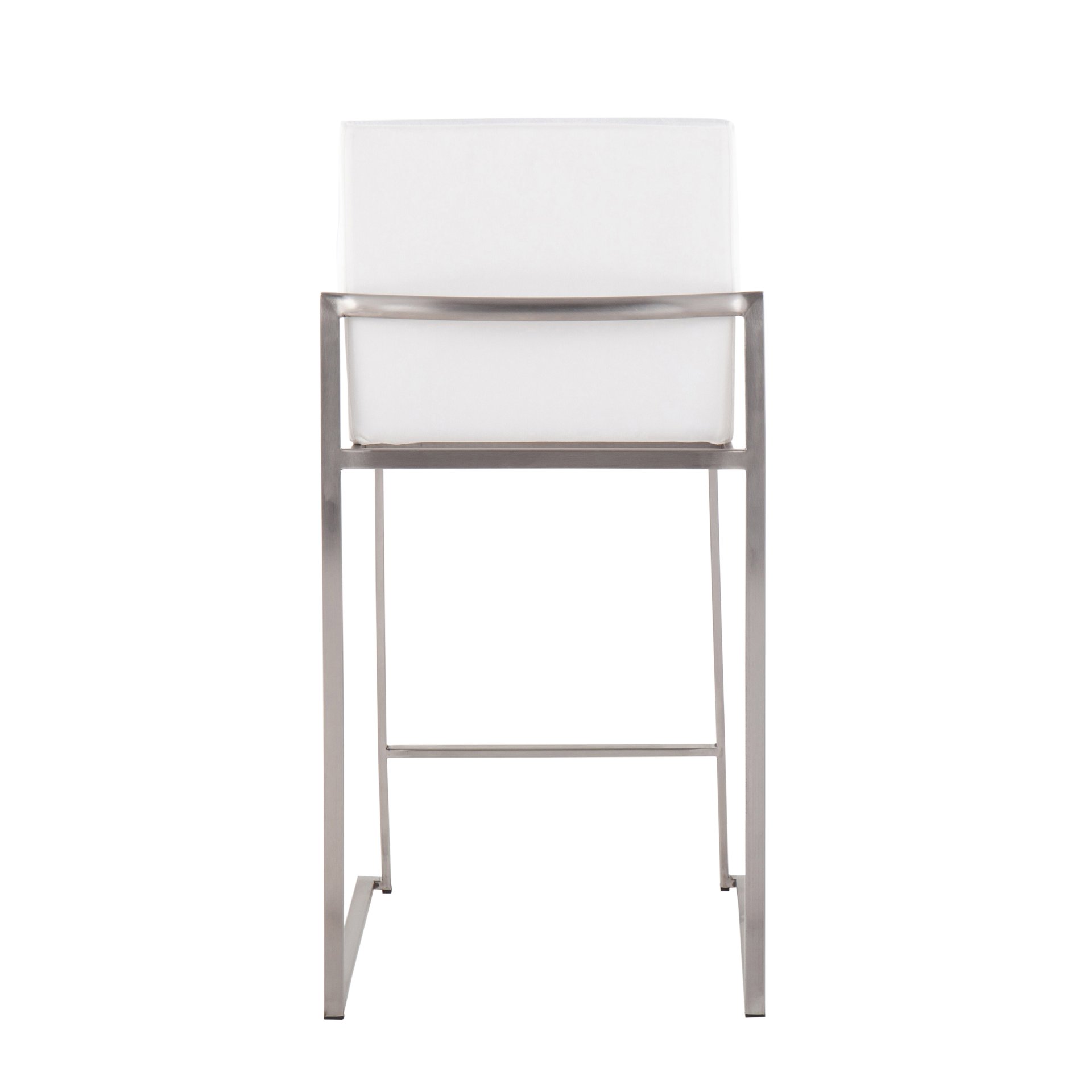 Fuji - Contemporary High Back Counter Stool (Set of 3) - White - Velvet - Image 5