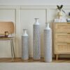 Modern Floor Vase Set Metal Vases With Geometric Pattern, 3 Piece Home Decor Set - White / Black - Image 8