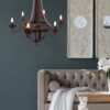 6 Light Metal Chandelier, Hanging Light Fixture With Adjustable Chain For Kitchen, Bulb Not Included - Black - Image 5