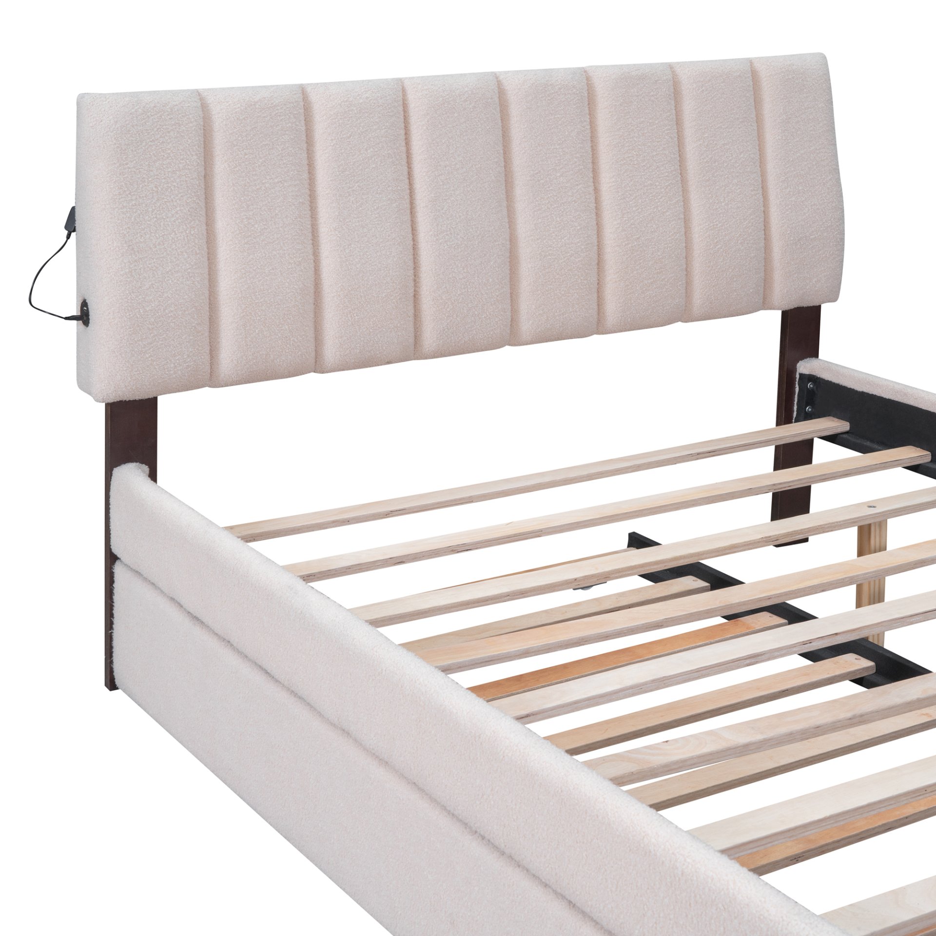 Full Size Upholstered Platform Bed With Twin Size Trundle - Beige - Image 11