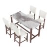 5 Piece Counter Height Dining Set, Faux Marble Bar Table With 4 Upholstered Chairs, Mid Century Style For Kitchen - Beige / White - Image 9