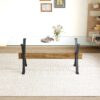 Elegant Tempered Glass Dining Table With X Shaped Metal Legs And Wood Grain Crossbeam - Black / Transparent - Image 4