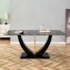 Modern Minimalist Luxurious Imitation Marble Dining Table Rectangular Office Desk With Tempered Glass - Black - Image 11