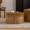 Vintage Fashion Style Cylindrical Nesting Coffee Table Set With Vertical Textured Embossed Design - Natural - Image 10