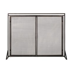 Samantha - Iron Fireplace Screen Fine Mesh 2 Door Design - Black / Gold