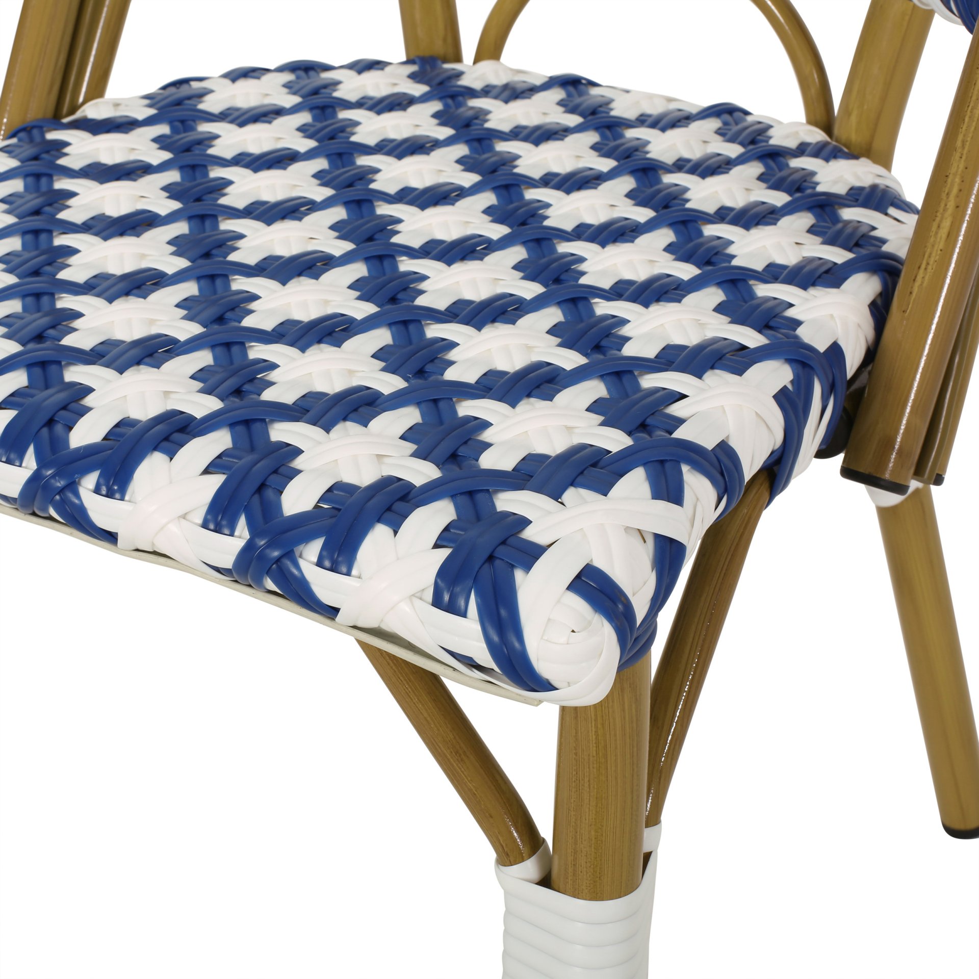 Elegant French Bistro Chair Set With Durable Aluminum Frame And Polyethylene Rattan - White / Navy - Image 12