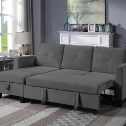 Nova - Velvet Reversible Sleeper Sectional Sofa With Storage Chaise - Dark Gray