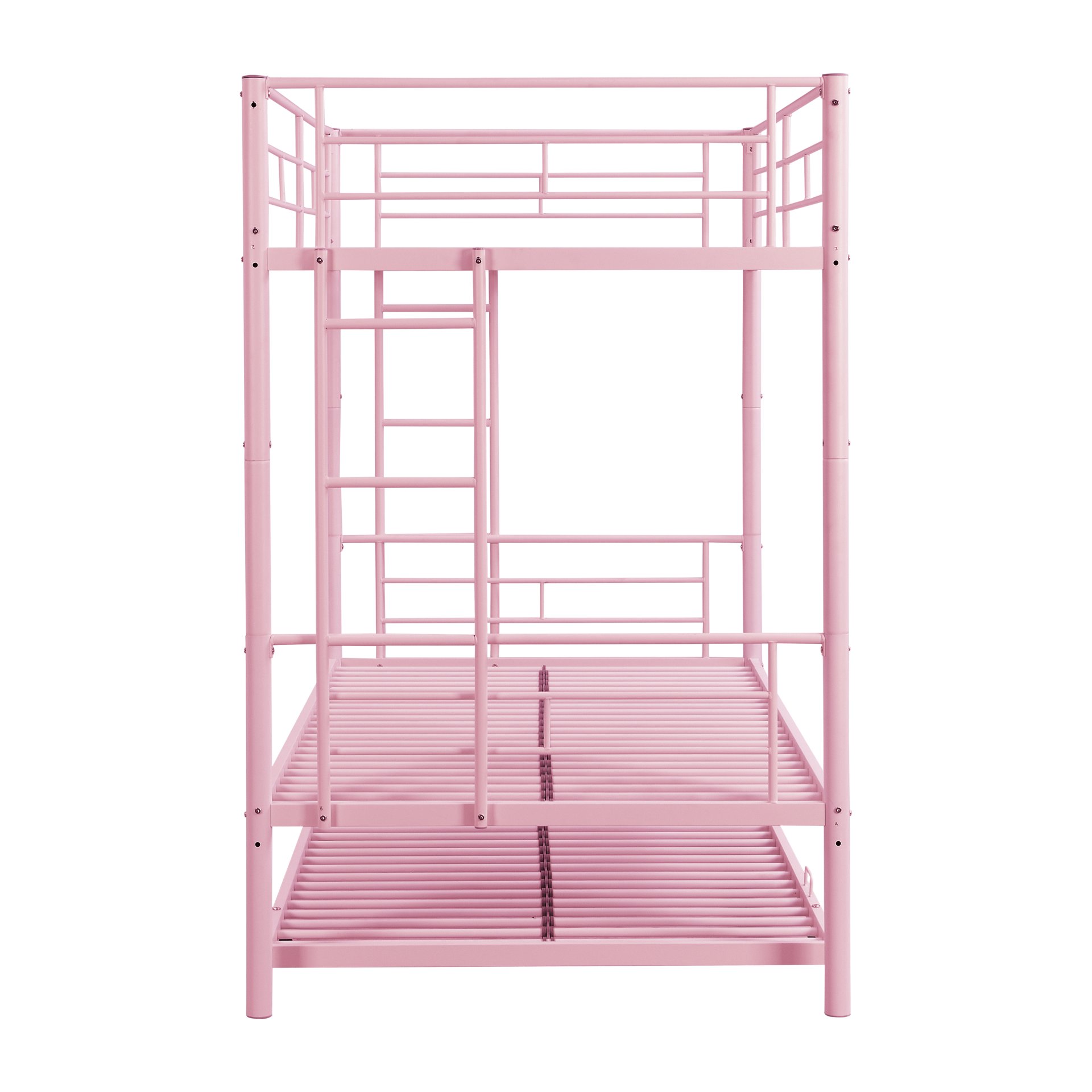 Modern Metal Bunk Bed With Trundle, Durable Steel, Twin Over Twin - Pink - Image 8