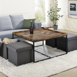 Vinny - Wood Grain 5 Piece Coffee Table Set With Raised Edges (Set of 5) - Weathered Oak