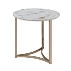Aziz - Sintered Stone Top End Table - White / Champagne