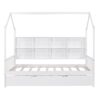 Twin Size House Bed & Trundle, Kids Bed With Shelf - White - Image 15