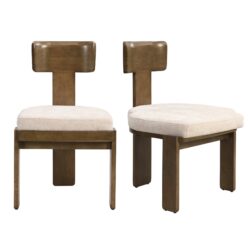Upholstered Dining Chairs (Set of 2), Fabric Side Chairs With Beige Seating Solid Rubber Wood Legs, 330 Lbs Weight Capacity - Light Brown - Beige