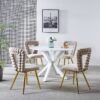 Modern Chair With Iron Tube Legs, Soft Cushions And Comfortable Backrest, Suitable For Dining Room, Living Room, Cafe, Hairball Back (Set of 4) - White / Gold - Image 6