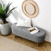 Ottoman Oval Storage Bench With Rubber Wood Legs Fabric - Gray - Image 2