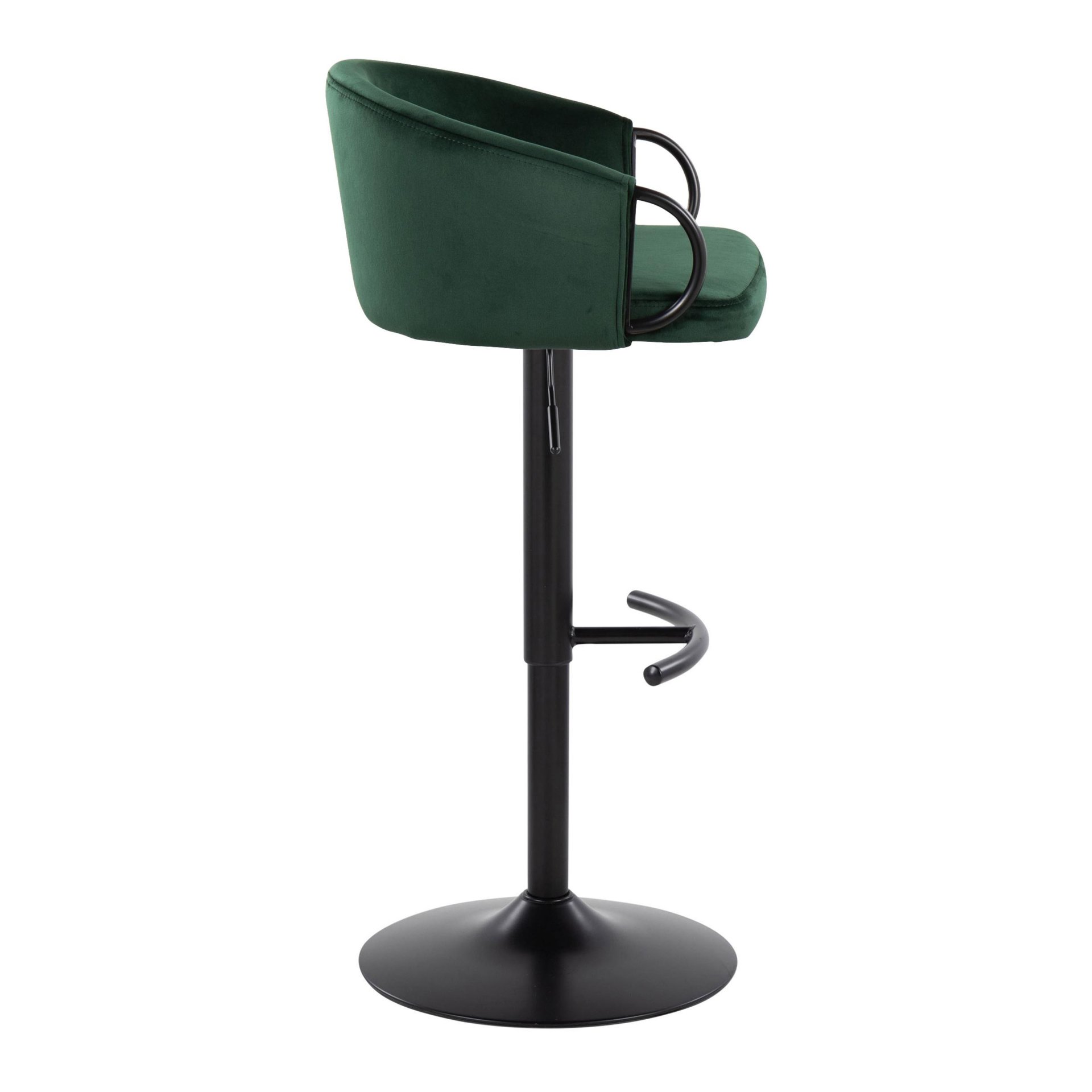 Claire - Contemporary Adjustable Barstool With Swivel With Rounded T Footrest (Set of 2) - Black / Green - Image 3