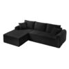 Full Compression Chaise Lounge Set Modular Corduroy Sectional With Arched Armrests Non Slip Base Includes 3 Back Cushions & 2 Throw Pillows - Black - Image 11