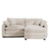 Light Corduroy L Shaped 2 Seater Sofa With Ottoman For Small Living Spaces - Beige - Image 6