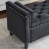 Storage Bench, Queen Velvet Button Bedside Bench, Entryway Living Room With Armrests, Nailhead Trim, Upholstered Bedroom Bench, Bedside Ottoman, Living Room, Entryway - Black - Image 8
