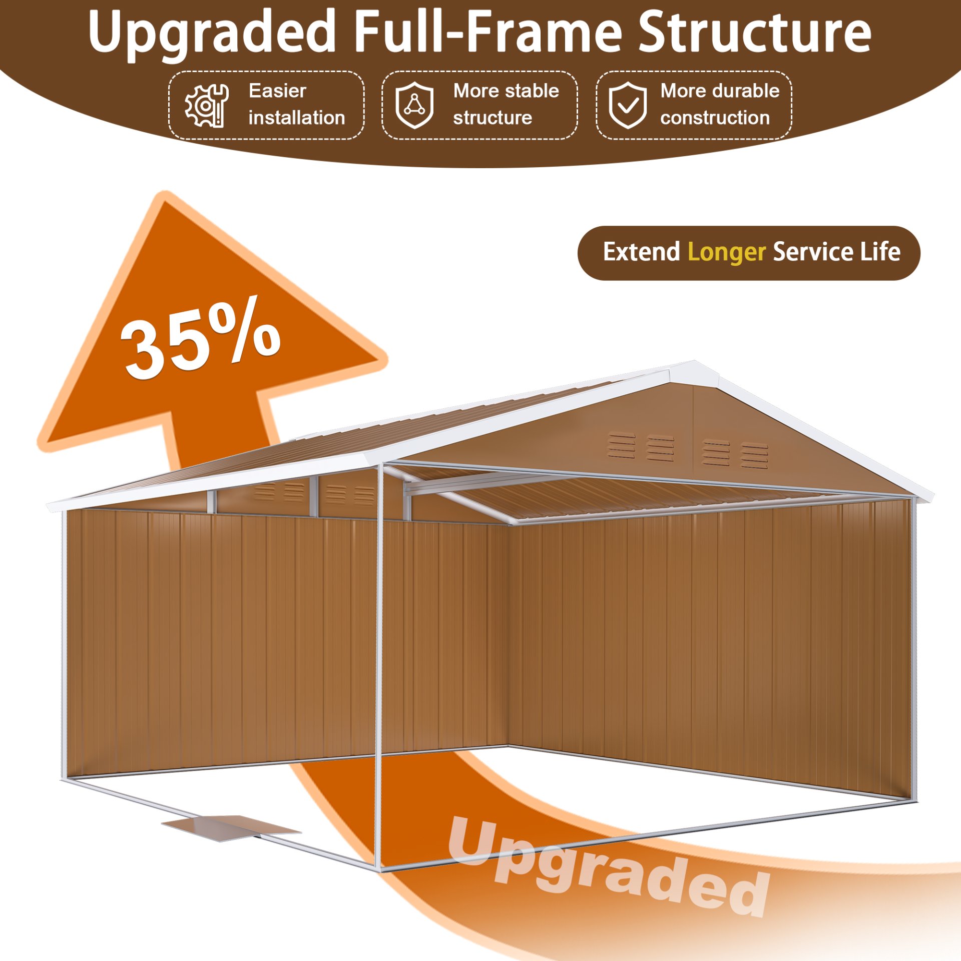Heavy Duty Storage Shed With Windows, Lockable Door & Ventilation - Brown - Image 9