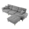 L Shaped Convertible Sectional Sofa 4 Seat Tufted Couch Set With Two Tone Adjust Legs Cloud Movable Ottoman - Gray - Image 5