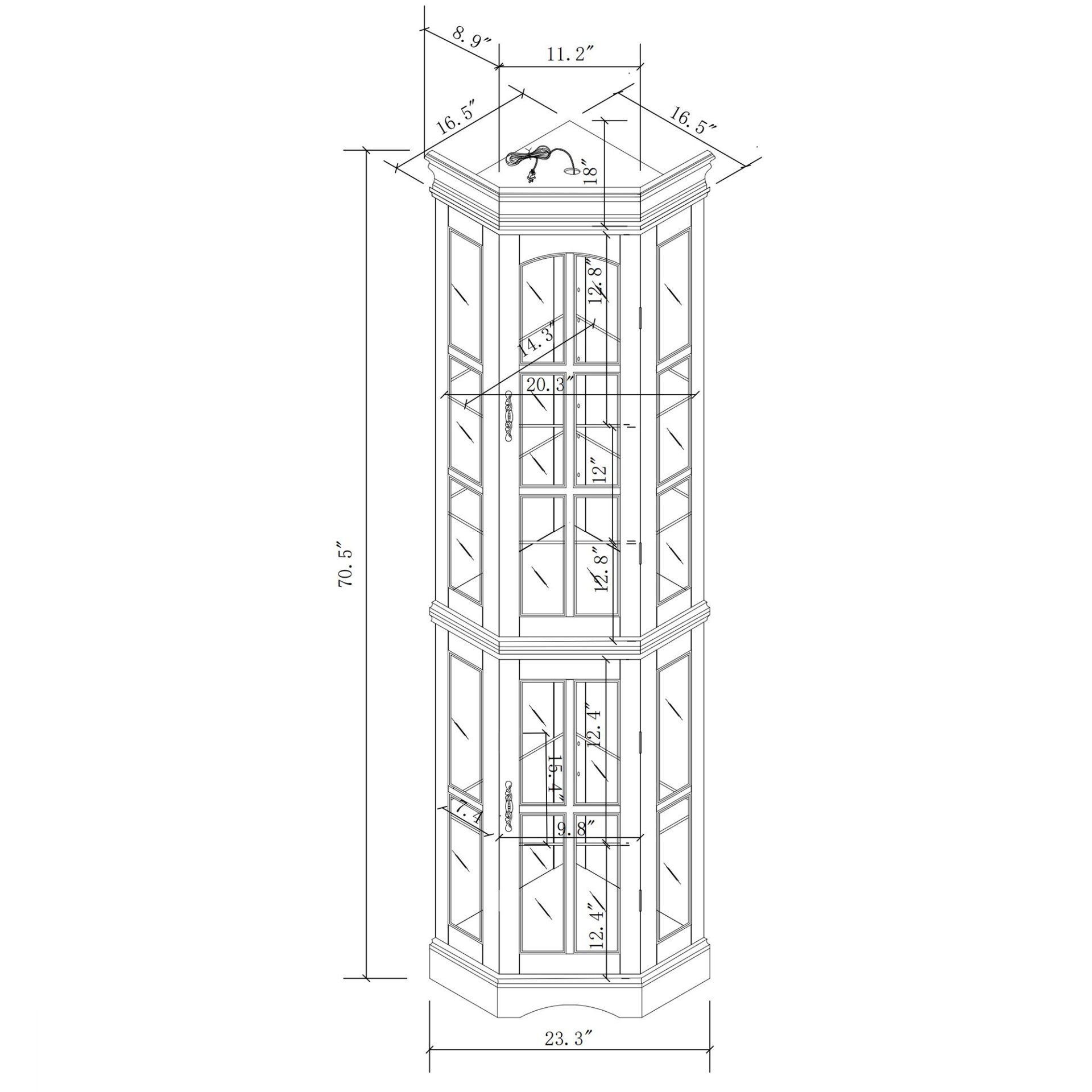 Corner Curio Cabinet With 5 Shelves And Lighting System (E26 Light Bulb Not Included) - Walnut - Image 3