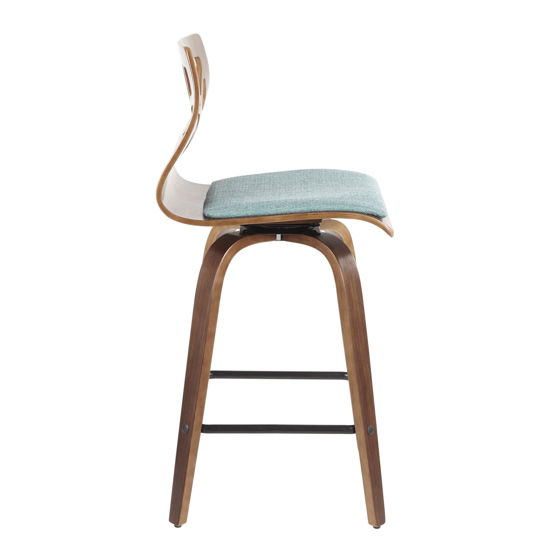 Folia - Mid-Century Modern Counter Stool (Set of 2) - Walnut / Teal - Image 3