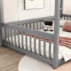 Full Size Canopy Frame Floor Bed With Fence, Guardrails - Gray - Image 4