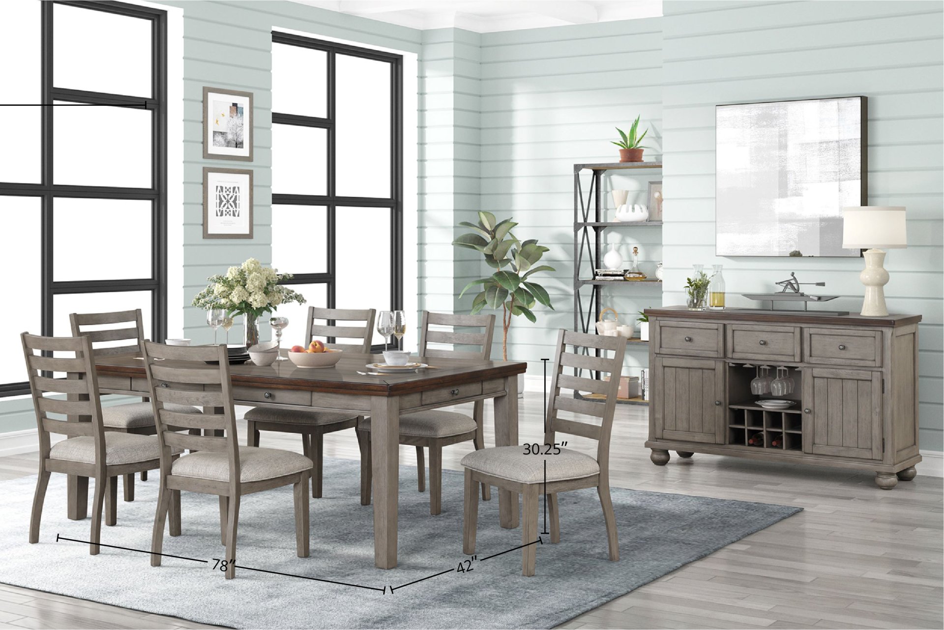 Casual Two Tone 6 Drawer Dining Table - Gray - Image 5