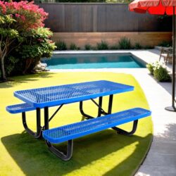Outdoor Steel Picnic Rectangular Table With Umbrella Pole - Blue