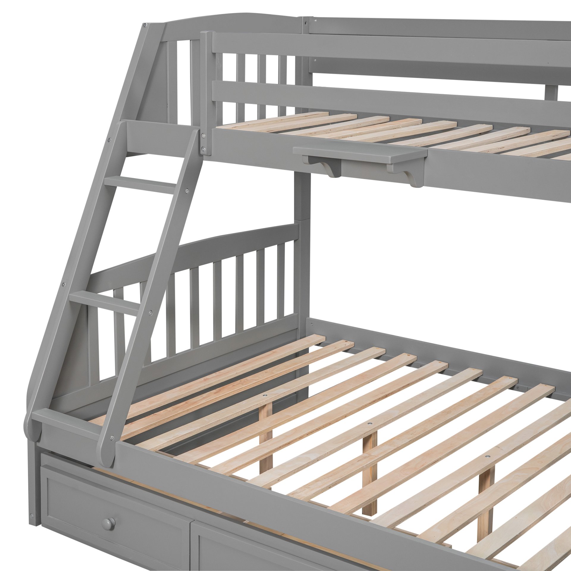 Twin Over Full Bunk Bed With Drawers, Ladder And Storage Staircase - Gray - Image 9