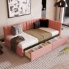 Twin Size Upholstered Daybed With 2 Storage Drawers, Sofa Bed Frame No Box Spring Needed - Pink - Image 9
