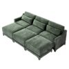 Ergonomic 3 Seater Sofa With Movable Ottomans And Lumbar Pillow Chenille With Wooden Base - Green - Image 21