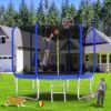 10' Trampoline With Basketball Hoop, Astm Approved Reinforced Type Outdoor Trampoline With Enclosure Net - Blue - Image 7