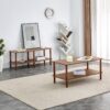 Modern 2 Tier Coffee Table For Living Room Furniture, Rectangular Center Table With Open Storage Shelf, Rounded Rubberwood Legs, Stable And Durable - Walnut - Image 7