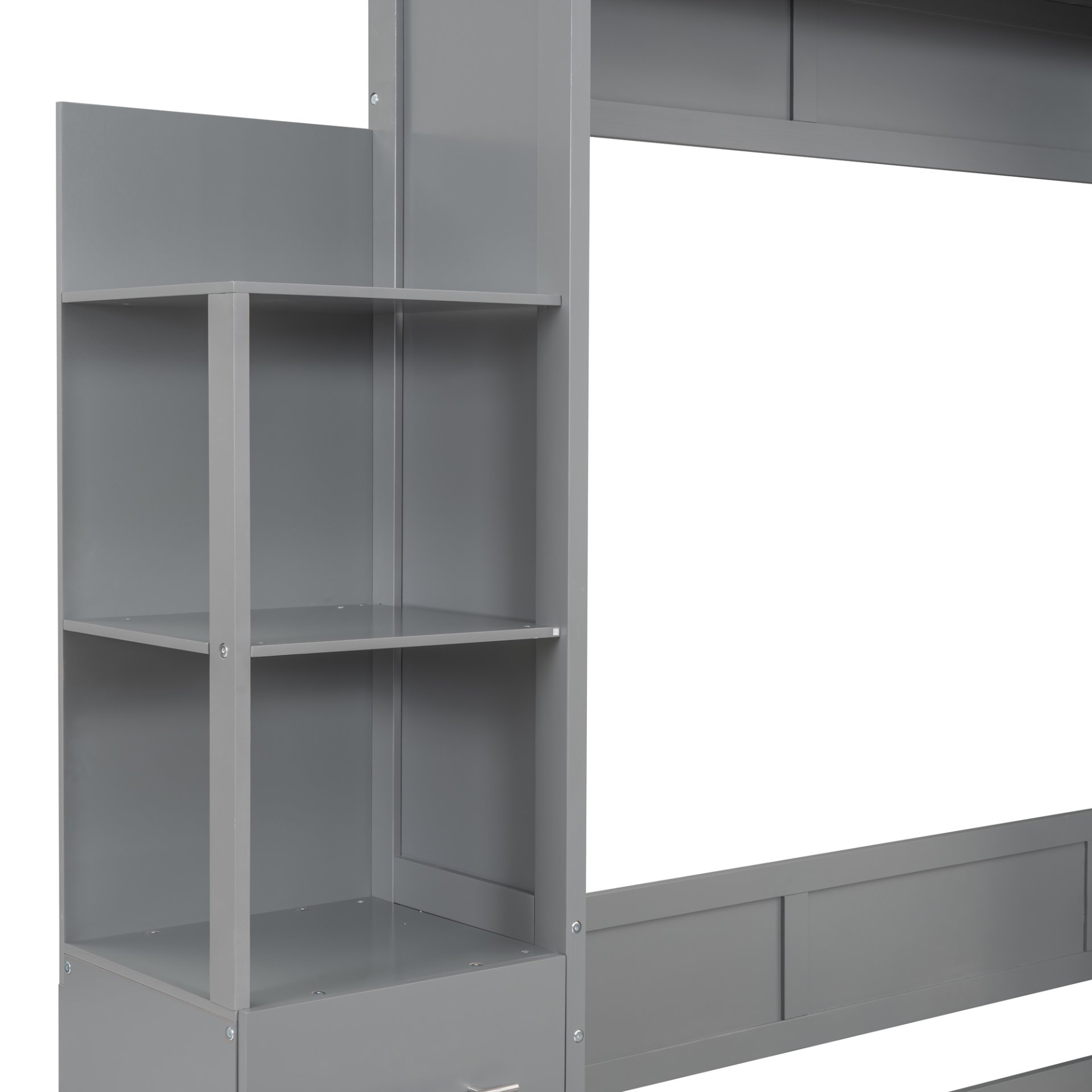 Full Size Murphy Wall Bed & Shelves, Drawers And LED Lights - Gray - Image 21