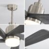 Modern Ceiling Fan With Dimmable LED Light 5 Solid Wood Blades Remote Control Reversible Dc Motor With Smart App Control - Nickel - Image 7