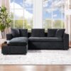 Modern L Shaped Sectional Sofa With Chenille Upholstery And Wooden Storage - Black - Image 3