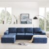 Modular U Shaped Sectional With Ottomans, Luxury Cloud Floor Couch With Deep Seat Fully Compressed Upholstered Sofa - Navy - Image 19