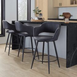 Margarite - Contemporary Fixed Height Counter Stool With Swivel With Round Footrest (Set of 2) - Matte Black