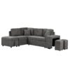 Convertible Sleeper, Sectional Pull Out Sofa Bed With Storage Ottoman, 2 Throw Pillows, 2 Stools, Wireless Charger And Two Hidden USB Ports For Living Room - Dark Gray - Image 12