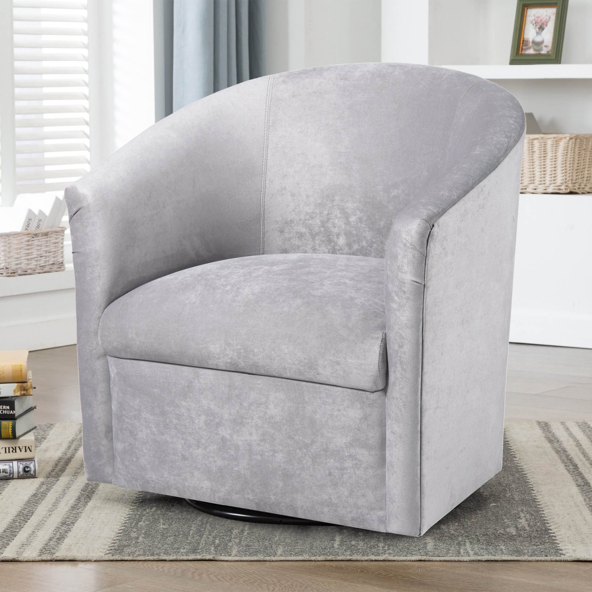 Eden - Swivel Chair With Microfiber Upholstery And Hardwood Frame - Silver - Image 4
